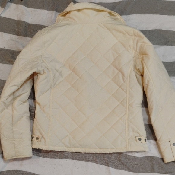 French Cuff Women's Cream Size Large Quilted Puffer Jacket With Pink Lining - Picture 4 of 5